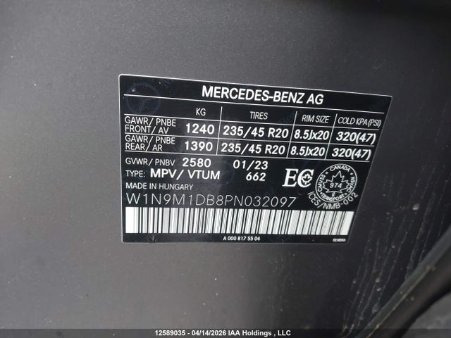 Продаж на аукціоні авто 2023 Mercedes-benz Eqb 350 4matic, vin: W1N9M1DB8PN032097, номер лоту: 12589035