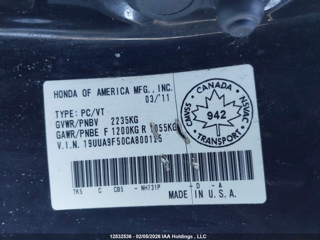 Aukcja sprzedaży 2012 Acura Tl, vin: 19UUA9F50CA800125, numer aukcji: 12532536