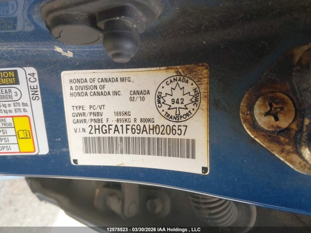 2010 Honda Civic Sport მანქანა იყიდება აუქციონზე, vin: 2HGFA1F69AH020657, აუქციონის ნომერი: 12578523