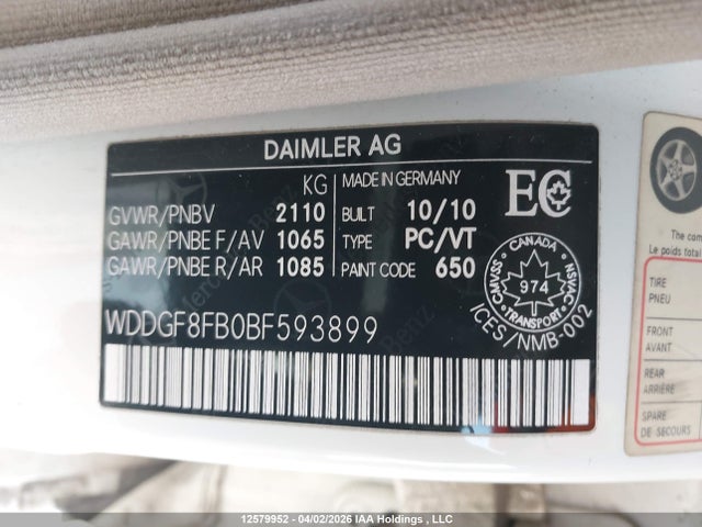 Aukcja sprzedaży 2011 Mercedes-benz C 250 4matic, vin: WDDGF8FB0BF593899, numer aukcji: 12579952