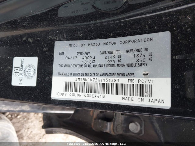 JM1BN1K75H1151383 Mazda Mazda3 Gx