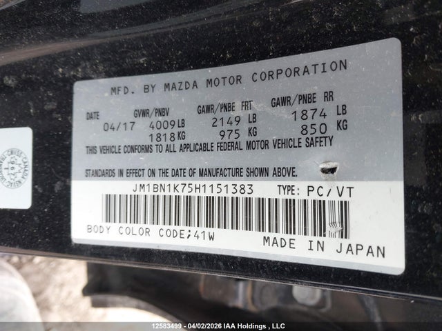 JM1BN1K75H1151383 Mazda Mazda3 Gx