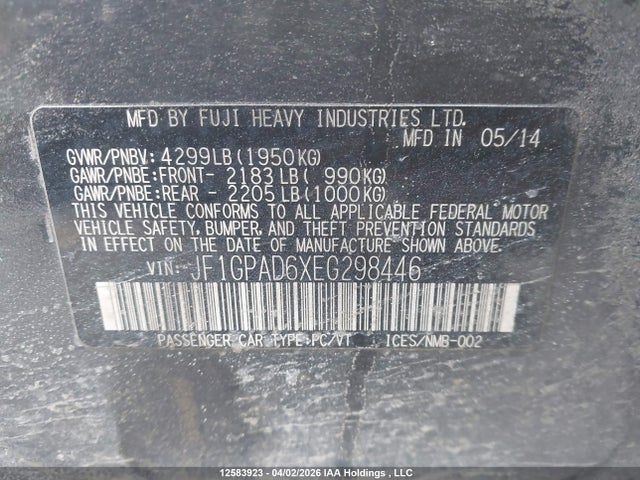 JF1GPAD6XEG298446 Subaru Impreza 2.0i Premium