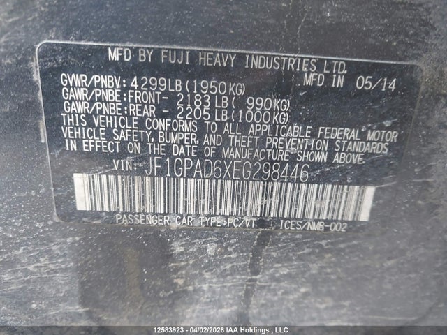 JF1GPAD6XEG298446 Subaru Impreza 2.0i Premium