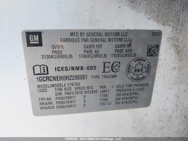1GCRCNEH0HZ296901 Chevrolet Silverado 1500 Wt