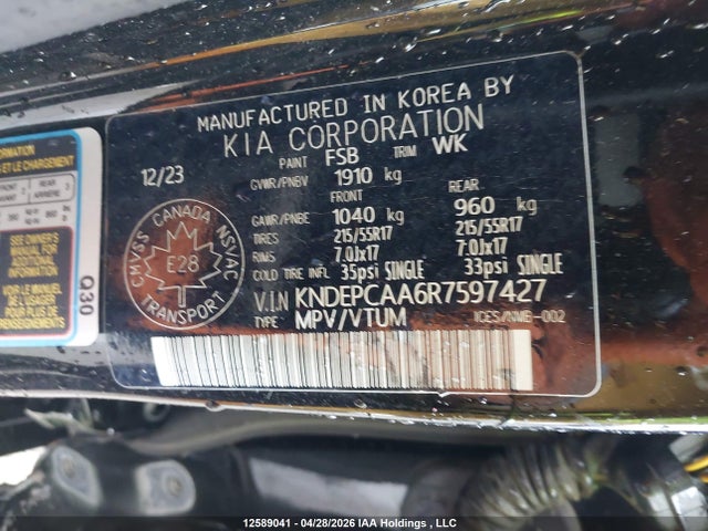 12589041 :رقم المزاد ، KNDEPCAA6R7597427 vin ، 2024 Kia Seltos Lx مزاد بيع