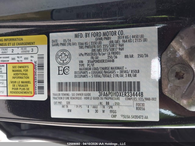 Продажа на аукционе авто 2014 Ford Fusion, vin: 3FA6P0HDXER334448, номер лота: 12589060