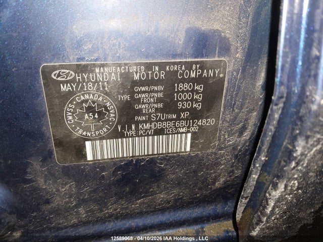 Продажа на аукционе авто 2011 Hyundai Elantra, vin: KMHDB8BE6BU124820, номер лота: 12589068
