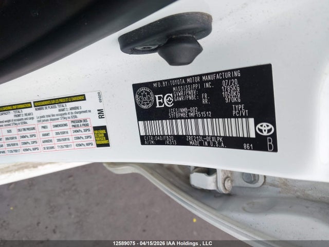 2021 Toyota Corolla Le მანქანა იყიდება აუქციონზე, vin: 5YFBPMBE1MP151512, აუქციონის ნომერი: 12589075