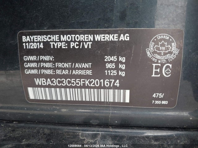 Aukcja sprzedaży 2015 Bmw 320 I Xdrive, vin: WBA3C3C55FK201674, numer aukcji: 12589084