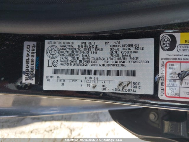 Продаж на аукціоні авто 2014 Ford Fiesta Se, vin: 3FADP4EJ1EM223390, номер лоту: 12589102
