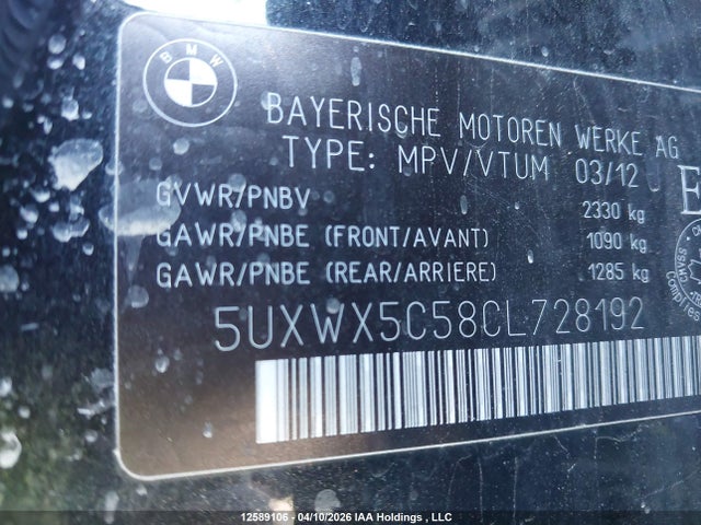 Продажа на аукционе авто 2012 Bmw X3 Xdrive28i, vin: 5UXWX5C58CL728192, номер лота: 12589106