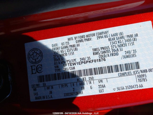 Продаж на аукціоні авто 2023 Ford F-150 Xl, vin: 1FTEW1EP6PKF01876, номер лоту: 12589109