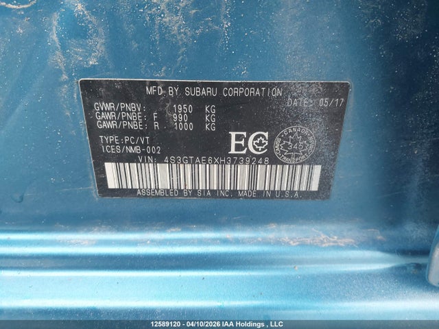 Aukcja sprzedaży 2017 Subaru Impreza Touring, vin: 4S3GTAE6XH3739248, numer aukcji: 12589120