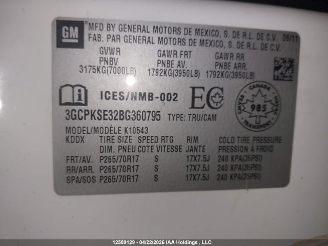 Aukcja sprzedaży 2011 Chevrolet Silverado 1500 Lt, vin: 3GCPKSE32BG360795, numer aukcji: 12589129