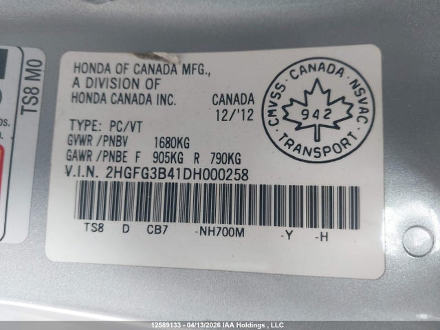 Aukcja sprzedaży 2013 Honda Civic Lx, vin: 2HGFG3B41DH000258, numer aukcji: 12589133