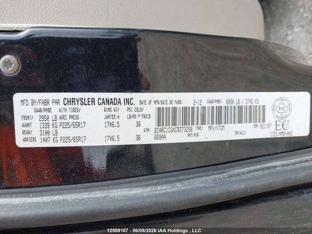 12589167 :رقم المزاد ، 2C4RC1CGXCR273258 vin ، 2012 Chrysler Town & Country Touring L مزاد بيع