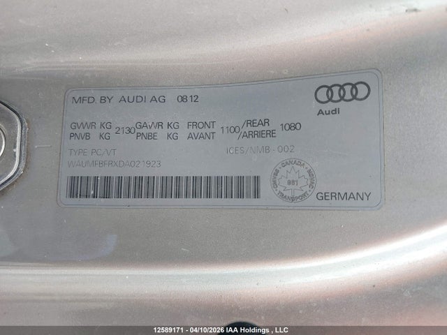 Продажа на аукционе авто 2013 Audi A5 Premium, vin: WAUMFBFRXDA021923, номер лота: 12589171