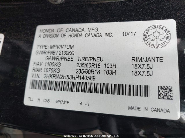 2HKRW2H53HH140589 Honda CR-V EX