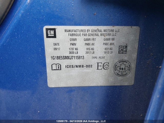 1G1BE5SMXJ7115813 Chevrolet Cruze