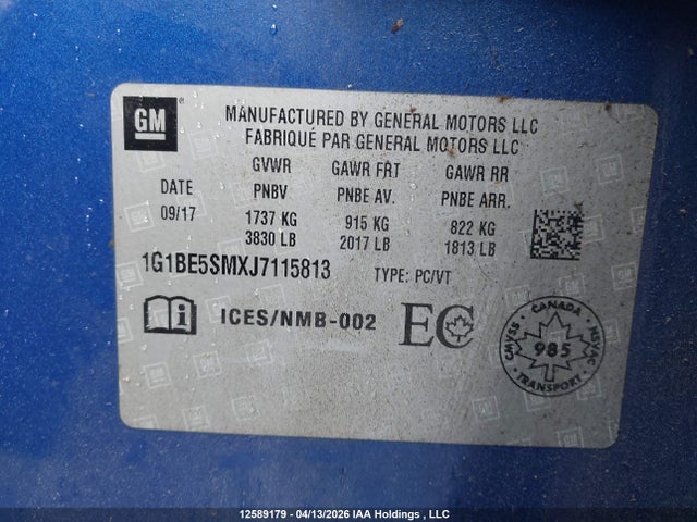 1G1BE5SMXJ7115813 Chevrolet Cruze
