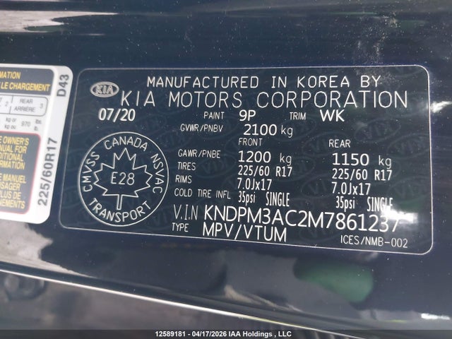 2021 Kia Sportage Lx მანქანა იყიდება აუქციონზე, vin: KNDPM3AC2M7861237, აუქციონის ნომერი: 12589181