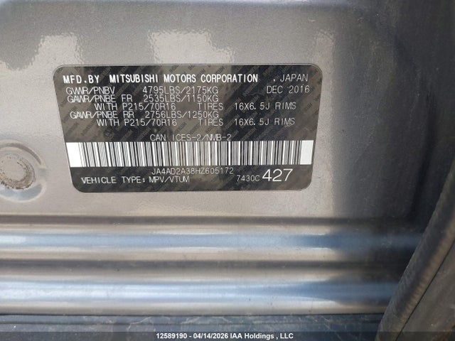 JA4AD2A38HZ605172 Mitsubishi Outlander Es