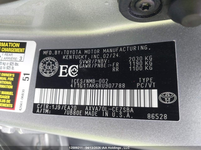 4T1G11AK6RU907788 Toyota Camry Se Night Shade/se