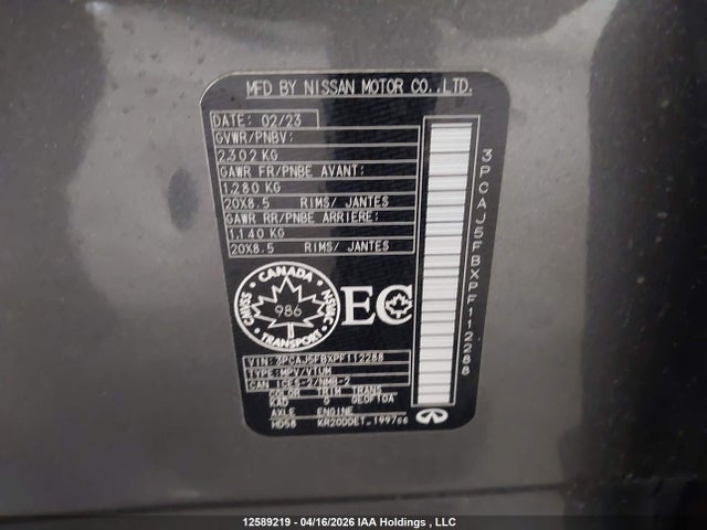 2023 Infiniti Qx50 Sport მანქანა იყიდება აუქციონზე, vin: 3PCAJ5FBXPF112288, აუქციონის ნომერი: 12589219