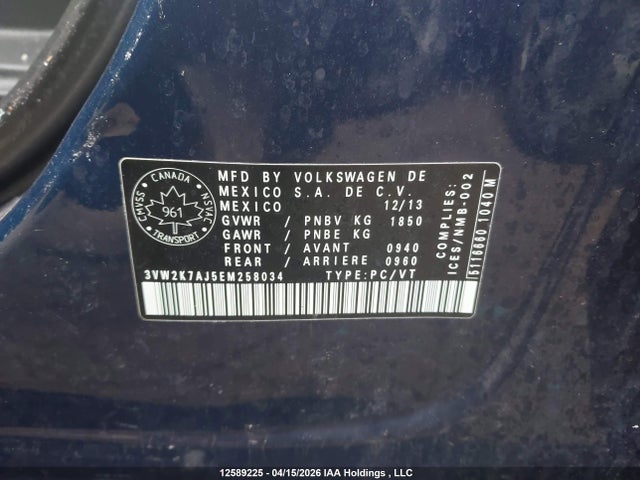 Продажа на аукционе авто 2014 Volkswagen Jetta S, vin: 3VW2K7AJ5EM258034, номер лота: 12589225