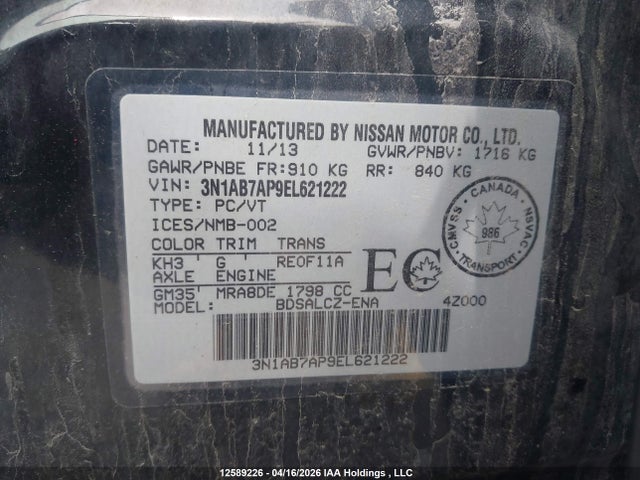 3N1AB7AP9EL621222 Nissan Sentra S/sv/sr/sl
