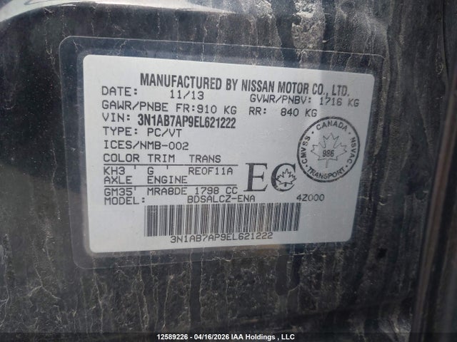 3N1AB7AP9EL621222 Nissan Sentra S/sv/sr/sl