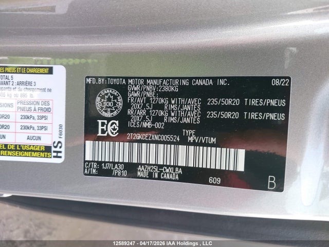 2T2GKCEZXNC005524 Lexus Nx 350h 350h