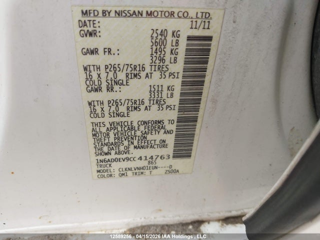2012 Nissan Frontier Pro-4x მანქანა იყიდება აუქციონზე, vin: 1N6AD0EV9CC414763, აუქციონის ნომერი: 12589256