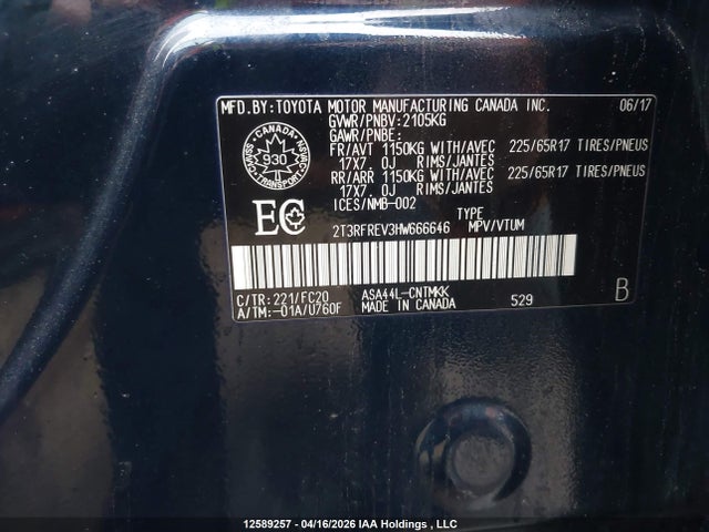 2017 Toyota Rav4 Xle მანქანა იყიდება აუქციონზე, vin: 2T3RFREV3HW666646, აუქციონის ნომერი: 12589257