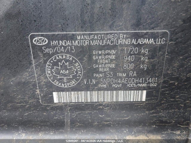 Продаж на аукціоні авто 2013 Hyundai Elantra Gl, vin: 5NPDH4AE0DH413461, номер лоту: 12589261