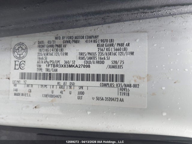 1FTBR3X83MKA27098 Ford Transit T-250