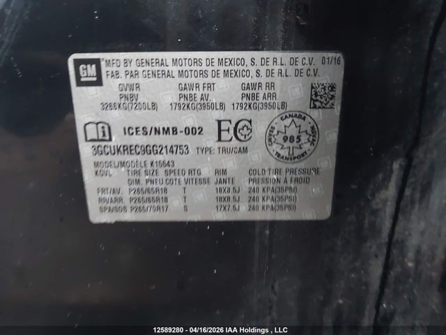 3GCUKREC9GG214753 Chevrolet Silverado K1500 Lt