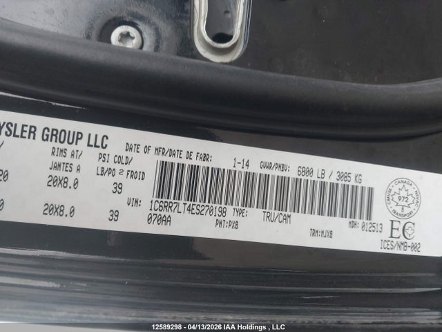 12589298 :رقم المزاد ، 1C6RR7LT4ES270198 vin ، 2014 Ram 1500 Slt مزاد بيع