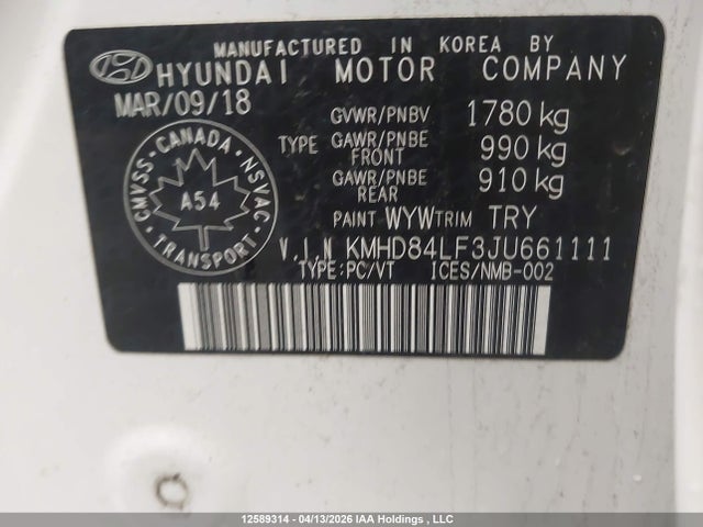 KMHD84LF3JU661111 Hyundai Elantra Gl Se