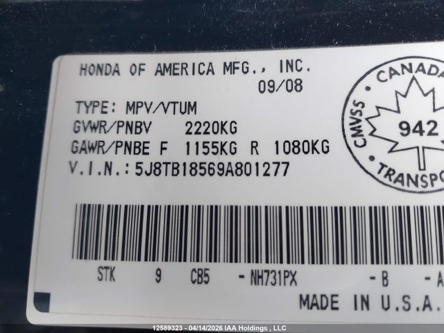 Продаж на аукціоні авто 2009 Acura Rdx Technology, vin: 5J8TB18569A801277, номер лоту: 12589323