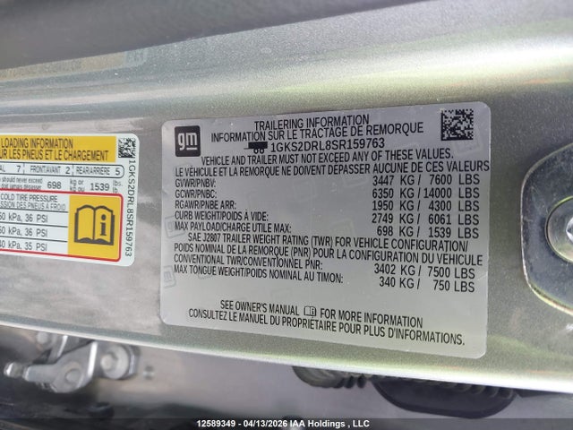 1GKS2DRL8SR159763 GMC Yukon Denali 4wd