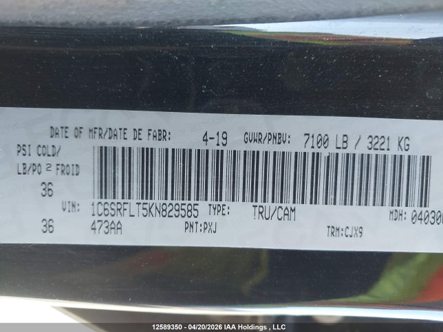 1C6SRFLT5KN829585 RAM 1500 Rebel