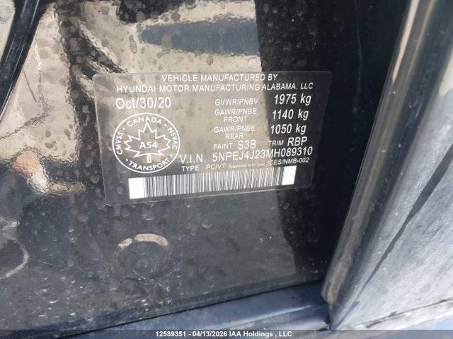 5NPEJ4J23MH089310 Hyundai Sonata Sel Plus