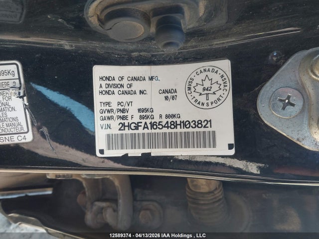 Aukcja sprzedaży 2008 Honda Civic Lx, vin: 2HGFA16548H103821, numer aukcji: 12589374