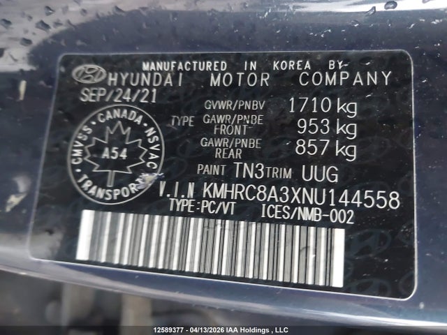 KMHRC8A3XNU144558 Hyundai Venue Sel/limited