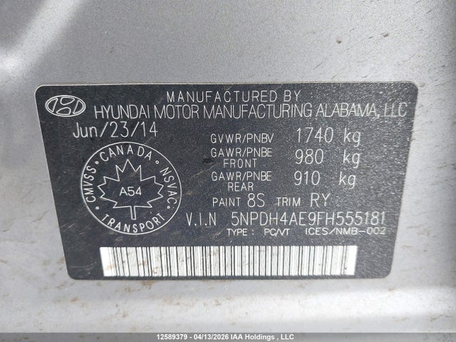 Aukcja sprzedaży 2015 Hyundai Elantra Gl, vin: 5NPDH4AE9FH555181, numer aukcji: 12589379