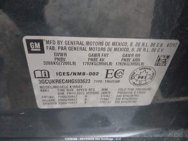 3GCUKREC4HG503623 Chevrolet Silverado 1500 1lt
