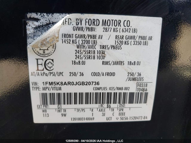 Aukcja sprzedaży 2018 Ford Police Interceptor Utility, vin: 1FM5K8AR0JGB20736, numer aukcji: 12589390