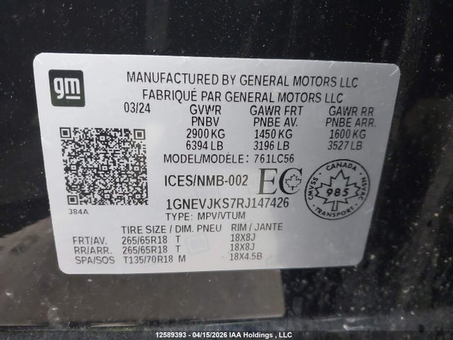 1GNEVJKS7RJ147426 Chevrolet Traverse Z71